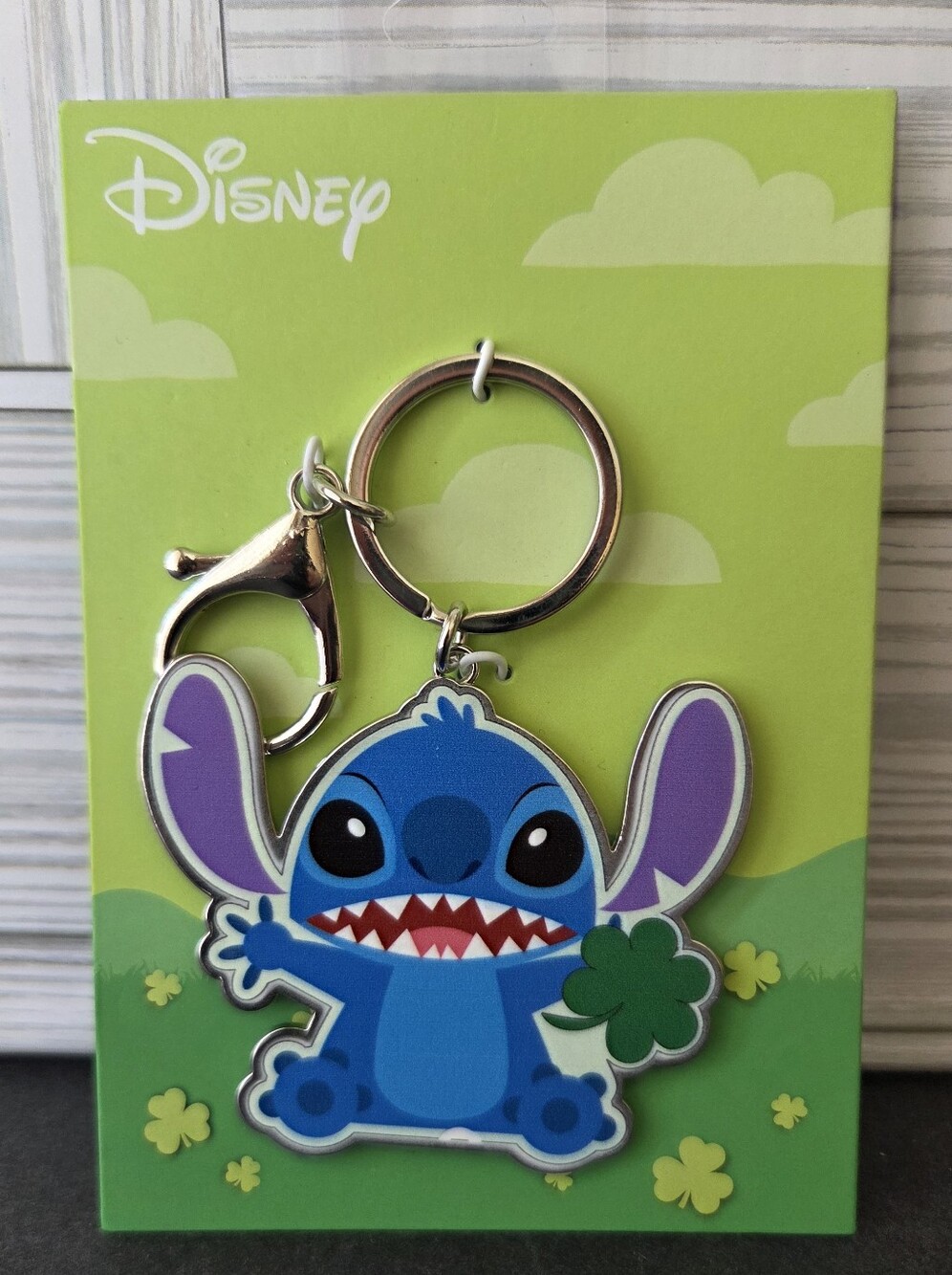 Disney Lilo & Stitch Four Leaf Clover Lucky Metal Keychain